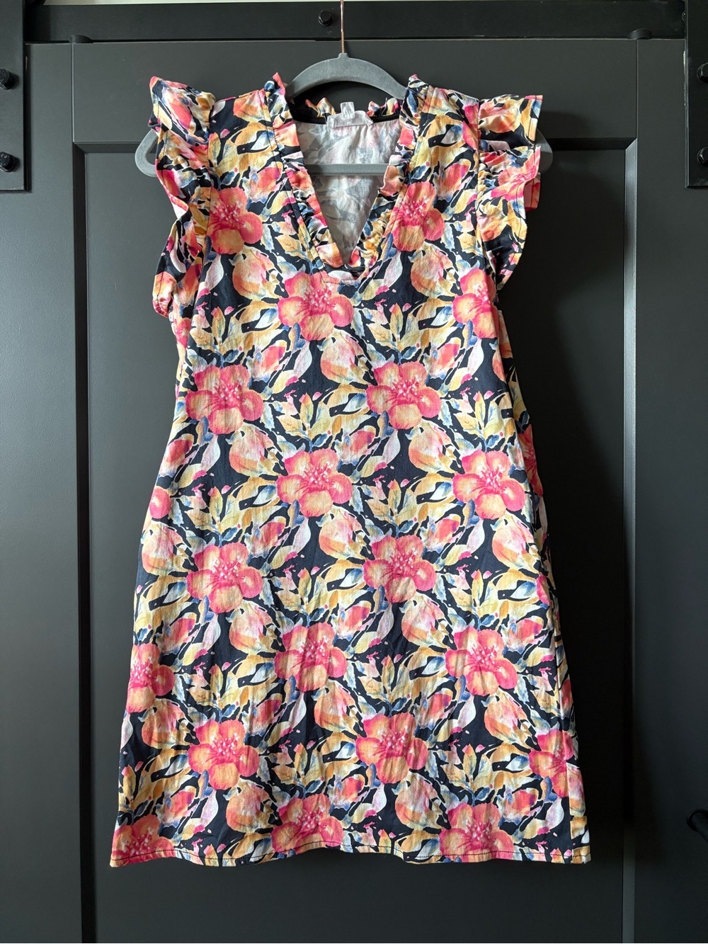 THML Floral Mini Dress in Pink, Black & Yellow